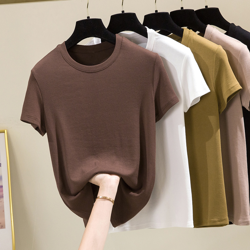 Short-sleeved t-shirt women's 2022 new spring clothes are simple and slim, round neck underwear, summer solid color underwear