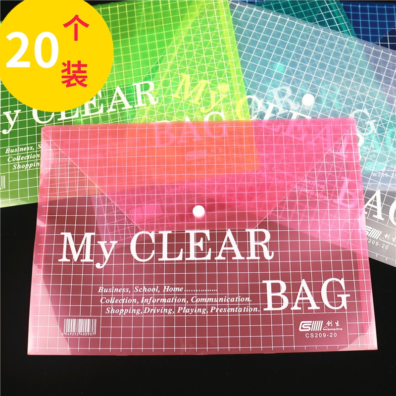 Creatives button paper bags Students paper collection of bags Office transparent a4 Information kit Large-capacity plastic archive bag