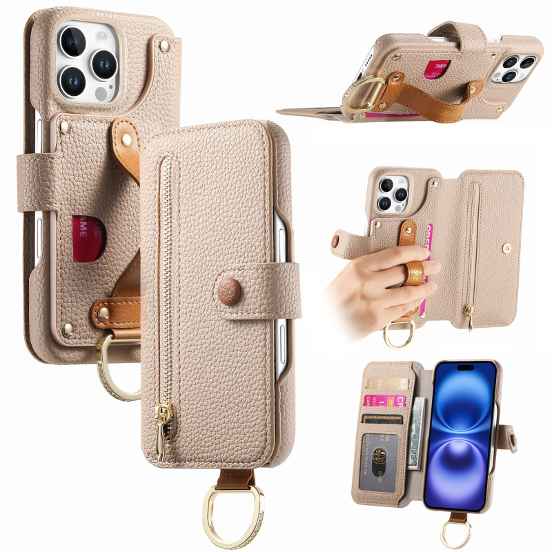 Flip Zipper Phone Leather Case Suitable for Apple 16 Phone Case with Card Slot iPhone 15 Pro Max Case 14Plus Flip Type 13 Full Protection Anti-Drop 12 Business 11 Retro Xr Protective Case