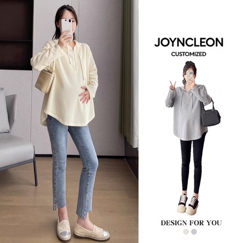 Pregnant Women's 2026 Spring & Fall New Fashion Korean Style Hooded Sweatshirt Women's Loose Slimming Look Half-Zip Long-Sleeved Large Size Top Pregnant Women's 2026 Spring & Fall New Fashion Korean Style Hooded Sweatshirt Women's Loose Slimming Look Half-Zip Long-Sleeved Large Size Top