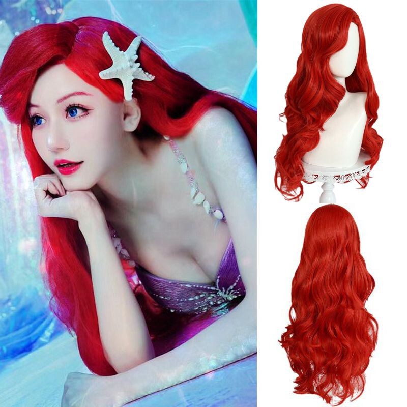 Little Mermaid Ariel Cosplay Wig Anime Cosplay Fake Hair Red Long Curly Hair Stage Performance Full Head Wig Little Mermaid Ariel Cosplay Wig Anime Cosplay Fake Hair Red Long Curly Hair Stage Performance Full Head Wig