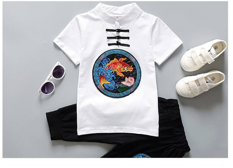 Trang phục bé trai Quốc gia Bộ đồ trẻ em Hanfu Mùa hè Trung Quốc Trang phục ngắn tay Trung Quốc Trẻ em Trung Quốc Mặc Trang phục Cộng hòa - Quần áo ngoài trời áo thể thao nữ ba lỗ