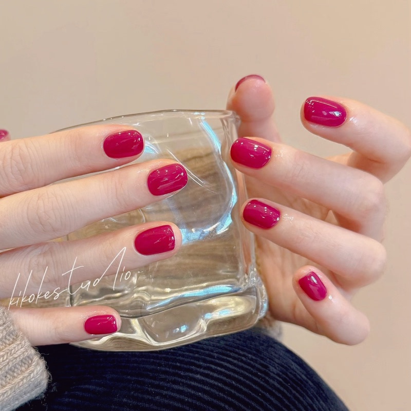 [Korean Style Rose Red] 2026 New Year Edition Handmade Nail Art Wearable Nails High-End Super Brightening Solid Color Nail Stickers