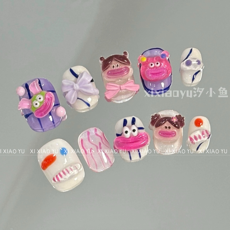 Funny Sausage Mouth//Handmade Wearable Nail Art, Hand-Painted Cute and Ugly Sausage Mouth, Pure Handmade Nail Stickers