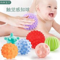 Manhattan Baby hand catching ball toy Puzzle Soft glue Tactile perception Touch massage ball Baby buckle hole red