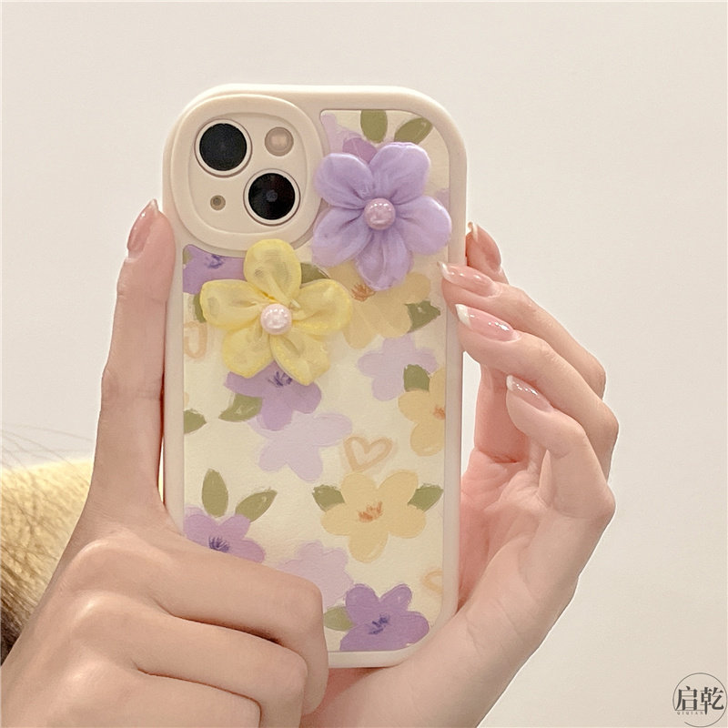 ins fresh oil painting stereo flower iphone13 mobile phone protection shell suitable for apple 13promax silicone gel 12 11 full package anti-fall xr xsmax protective sleeve 8p
