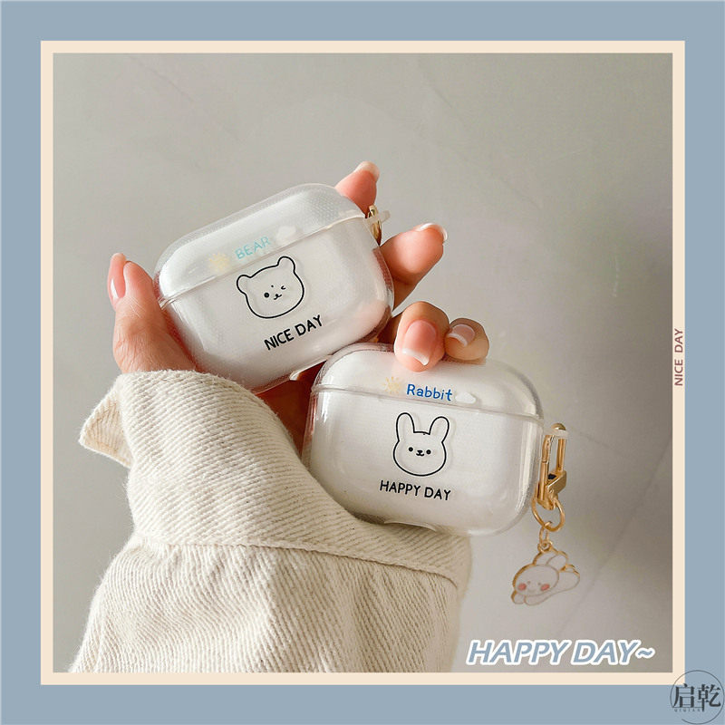 ins minimalist small bear rabbit airpods protection shell cover 2 generations 3pro transparent silicone soft case lovers women new cute little crowdwind cartoon applies Apple wireless Bluetooth headphones 23 1 generation