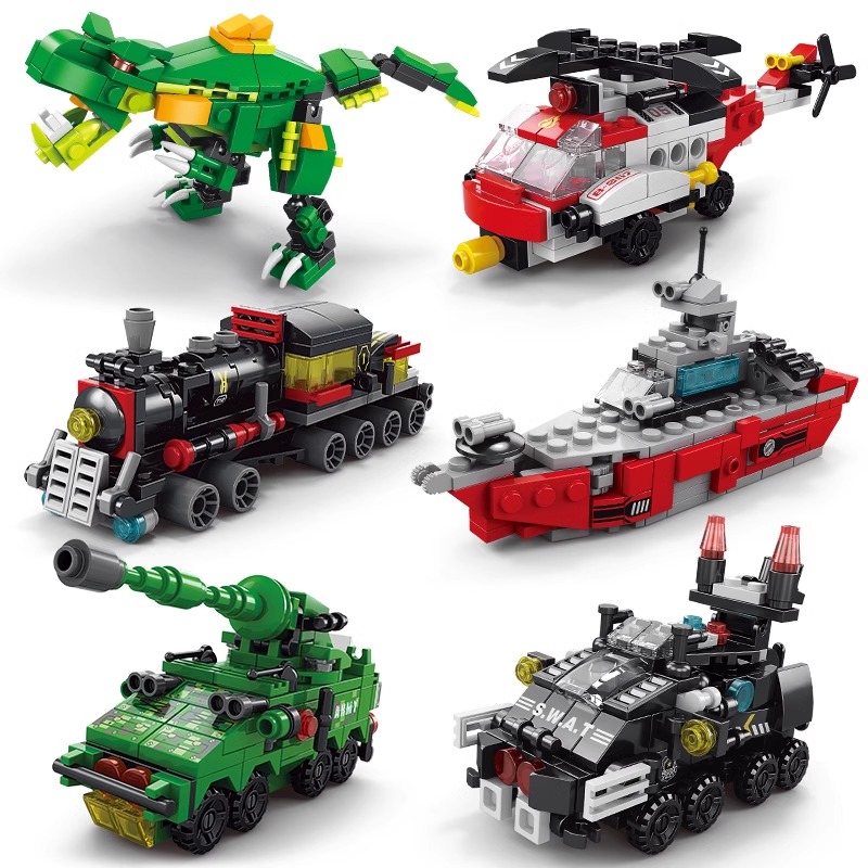 Lele Brothers ビルディングブロック、車の恐竜モデル、子供用パズル組み立て玩具、男の子用パズル、微粒子パズル