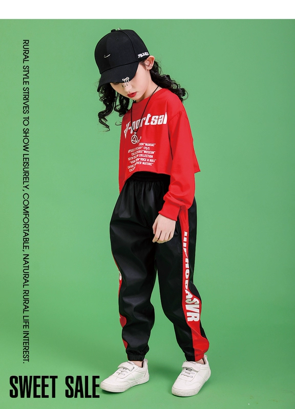 Ngày thiếu nhi Trang phục dành cho trẻ em Bộ đồ khiêu vũ đường phố Bé trai Hip Hop Tay ngắn Cô gái hợp thời trang Trang phục khiêu vũ Jazz Biểu diễn cổ vũ - Trang phục