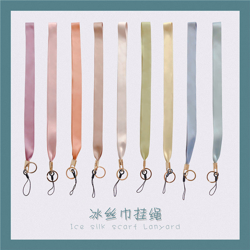 Summer Ice Scarf Mobile Phone Lanyard Personality Creative Silk Scarf Apple Huawei Xiaomi Universal New Wide Cloth Universal Neck Rope Detachable Men and Women Work Card Key Anti-lost Ribbon Rope Portable Dish Rope