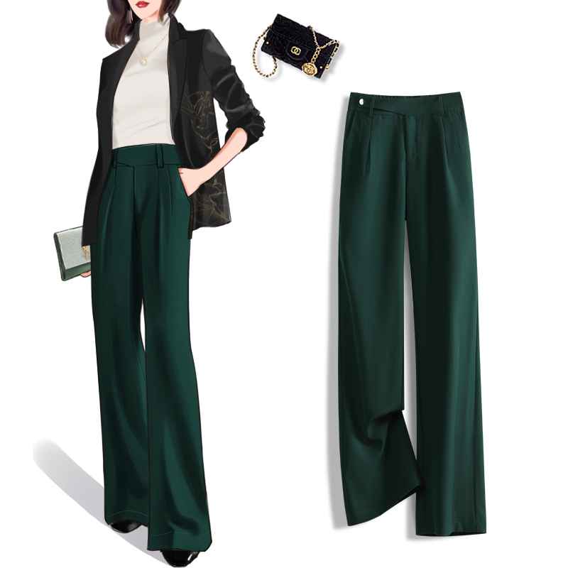 Dark Green Suit Pants for Women, Spring and Autumn 2026 New Style, High-End Straight-Leg Spring Pants, Tall People, Drapey Wide-Leg Pants