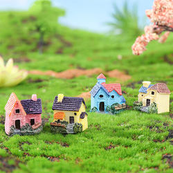 Micro Landscape Small House Villa Model, Micro World Succulent Bonsai Decoration, Miniature Resin House Small Ornaments