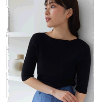 Direct mail from Japan Edit Sheen Womens quarter-sleeved boat neck fine-grained sweater light translucent and comfortable in spring and summer