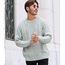 Japan direct mail roshell mens round neck fishermans knitted Aran sweater warm and fashionable in winter suitable for leisure time