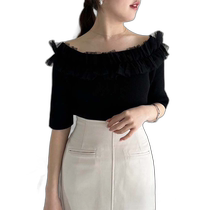 Japanese direct mail one after another NICE CLAUP womens square neck fine-grained sweater with thin