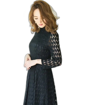 Japanese direct mail darial womens leaf pattern lace dress spring and summer breathable and light slim and slim excellent