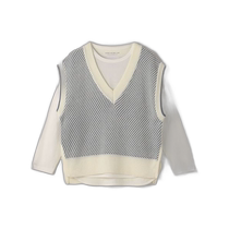 Japan direct mail A Day in The Life womens twill textured V-neck vest long-sleeved T-shirt suit 64