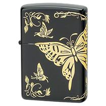 (Direct mail from Japan) Zippo lighter Japanese black butterfly double-sided processing gold 2BTF-