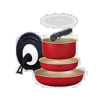 (Japanese direct mail) evercook flat bottom pan 6 pieces of sets off-handle IH corresponds to 1 year guaranteed Red EIS