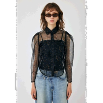 Direct mail from Japan MOUSSY Womens flower handle see-through lotus leaf sleeve shirt VA Museum co-branded fashion