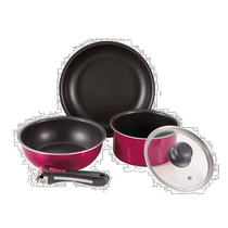 (Direct mail from Japan) 5-piece pot set IH special fluorine processing red pot soup pot cookware