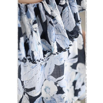 Japan Direct mail compatible S3L dark blue shoulder lotus leaf lace with beads floral pattern shirt blouse
