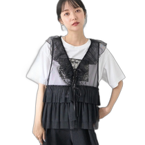Japanese direct mail earth musicecology womens V-neck lace ribbon vest 1K43L0X013