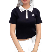 Japanese direct mail INGNI womens half-sleeved embroidered color-blocked half-zip sweater 1241900476