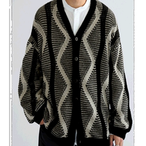 Japanese direct mail antiqua mens V-neck textured knitted cardigan trendy casual and easy-to-match basic style black and