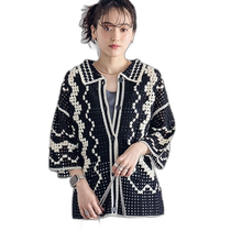 Japanese direct mail RAGEBLUE womens summer crocheted mesh half-sleeved cardigan 128811