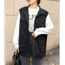 Japan Direct Mail WEGO Womens Military Style Stand Collar Vest Spring and Summer New Style Adjustable Waist and Hem Easily