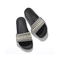 Japan direct mail Jimmy Choo slippers FITZ F ZWY womens pearl leather canvas rubber flat bottom