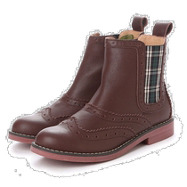 (Direct mail from Japan) KISCO cowhide] Plaid badge short boots 8546 (dark brown)