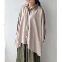 Japan direct mail AS KNOW AS plus womens asymmetric hem mixed color long-sleeved shirt casual and elegant