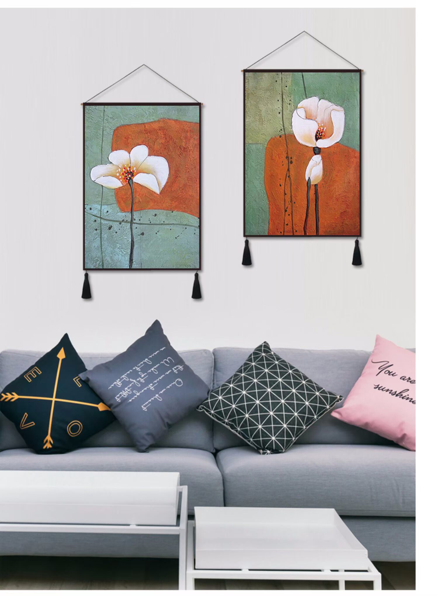 Lotus ba bức tranh tường Bắc Mỹ Mỹ i nhà hàng hiện đại tối giản nghiên cứu bức tranh tường bức tranh tường phòng khách trang trí bức tranh tấm thảm - Tapestry thảm treo tường decor	