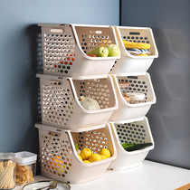 Large superimposed fruit and vegetable basket kitchen plastic square lattice fruit and vegetable storage basket thickened multi-function floor shelf