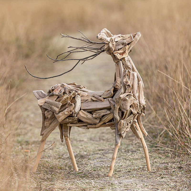 Residence Slow Living Outdoor Woody Deer Swing Piece Plum Blossom Deer Decorated Patio Garden Lawn Placement Landscape Animal View