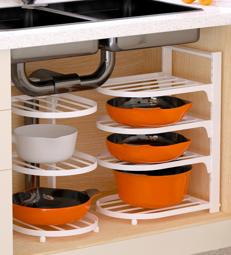 Kitchen Pan Rack Lower Sink Gas Foci Non-slip Shelf Home Multilayer Countertop Wall Corner Unwinding Boiler holding layer shelf