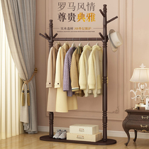  Solid wood hanger Coat rack Floor-to-ceiling bedroom double-pole European-style living room clothes rack Household modern simple hanger