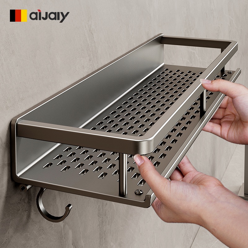 Bathroom Storage Rack, No-Drill Wall-Mounted Towel Rack, Toilet Washbasin, Shower Room Wall Storage Shelf