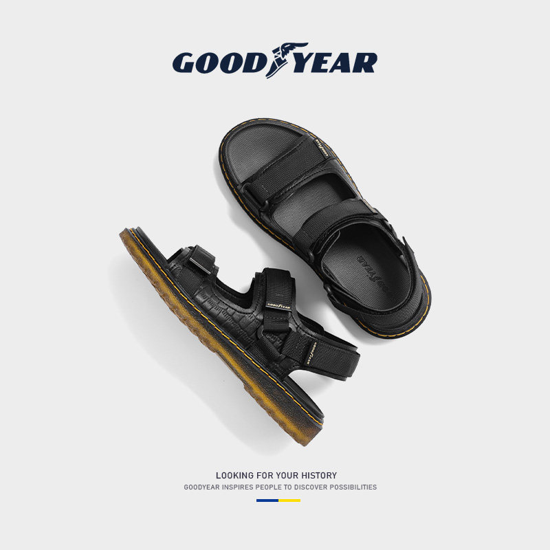 Goodyear Genuine Leather Sandals Men's Summer New Trends Soft-bottom Dual-use Beach Shoes Men Drive Outside Cool Slippers