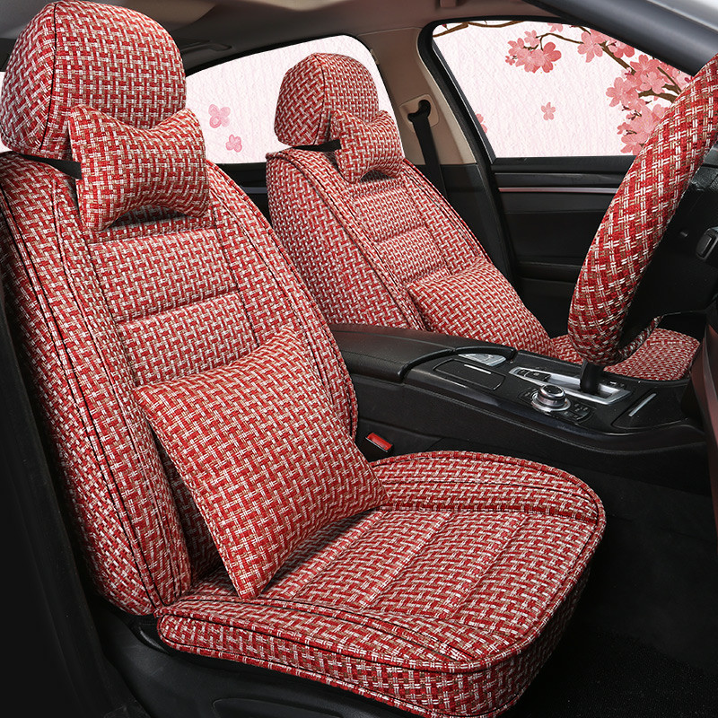 The new linen car seat cushion all season universal breathable full surround cotton linen sleeve mesh red goddess cloth art?Chair cushion for the chair