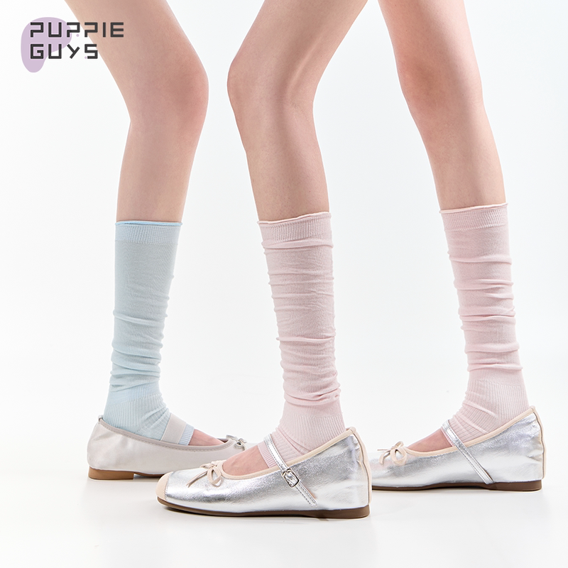 Purpleguys Summer Oxygen-Like Blue Thin Footless Leg Warmers for Women, Slimming Rolled Edge Stacked Calf Socks