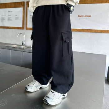 Boys' Pants Spring and Autumn 2026 New Stylish Children's Clothing Loose Straight Pants Boys' Fleece-Lined Cargo Pants Winter Wear