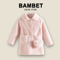 Italian Bambet girl coat 2021 autumn and winter childrens outfit plus velvet thick mink wool coat