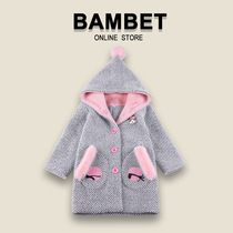 Bambet girl woolen coat autumn winter clothing 2021 new children padded velvet medium long woolen coat