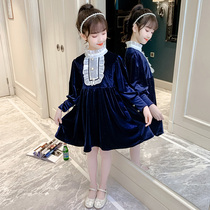 Italy Bambet girls dress spring 2021 new childrens western style gold velvet little girl princess dress