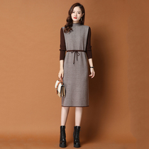 Sweater skirt with coat autumn and winter clothes foreign style inner waist long knee knitted dress