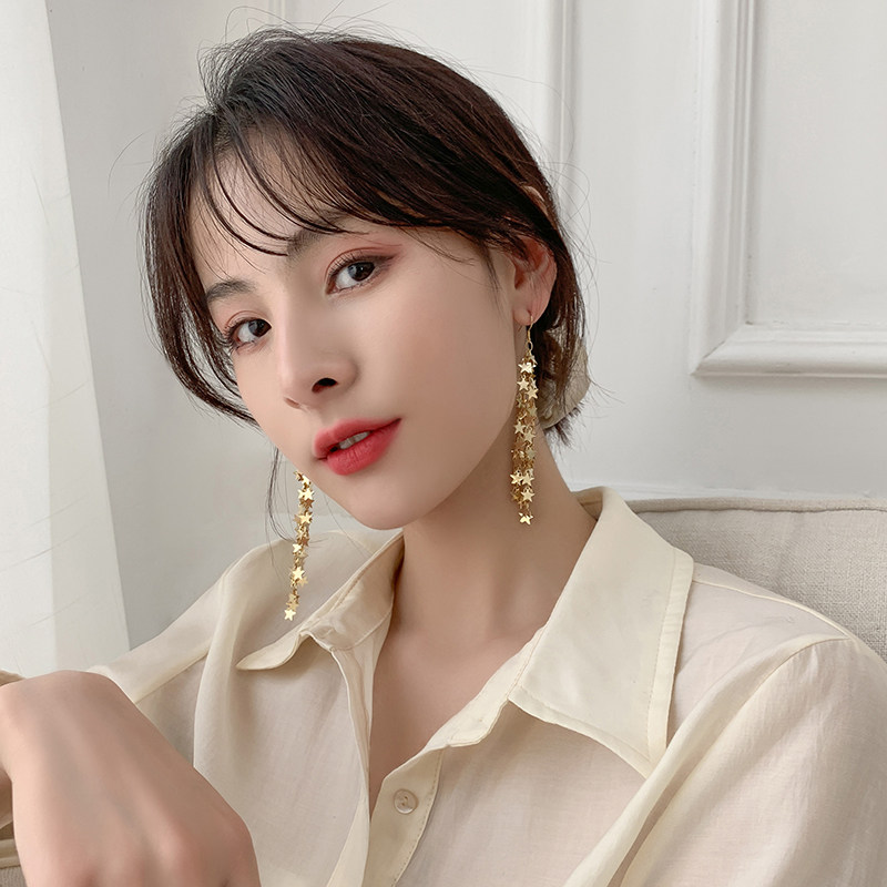 Christmas Stars Stream Susearrings Long version Temperament Round Face slim Senior Sensation Ear Clip No earbugless Exaggerated Earrings