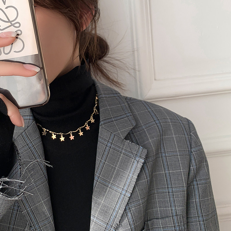 Brief Stars Necklace Ins Lukewarm Nature Personality Small Crowddesign Choker Lock Bone Chain Short Necklace Woman